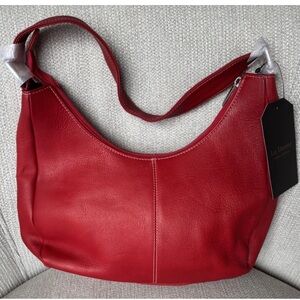 NWT Le Donne Leather Side-Zip Classic Hobo Bag Red